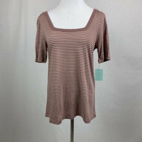 Susina  Square Neck Striped Tee Mauve - Picture 2 of 6